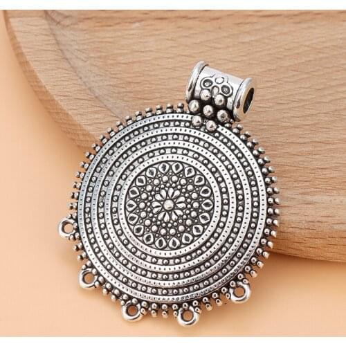 20pcs/Lot Silver Color Large Bohemia Multi Strand Connector Round Pendants for Necklace Jewelry Making Accessories