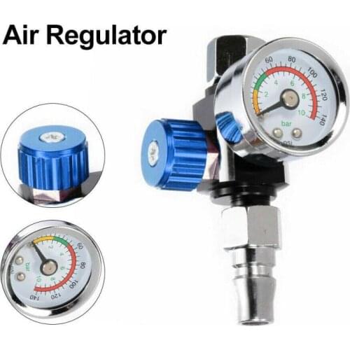 1/4" Mini Air Regulator Valve Tool Tail Pressure Gauge Nozzle For Spray Gun BSP Threads 13mm Metal Air Regulator Hardware Tools