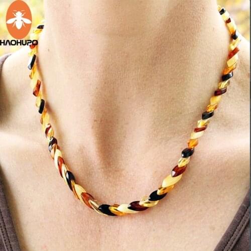 Layered Baltic Amber Necklace / Leaf Shape Bead Necklace/ Ladies Necklace/ Colourful Mothers Jewelry Gift/ Flat Bead Necklace