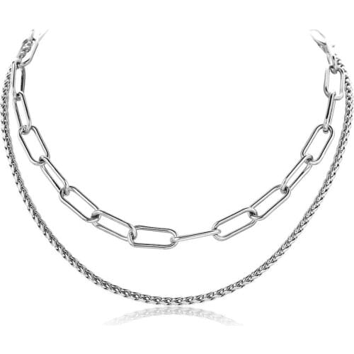 Fashion Layered Paperclip Chain Necklaces For Women Girls Stainless Steel Box Link Chain Choker Adjustable Jewelry DDN272