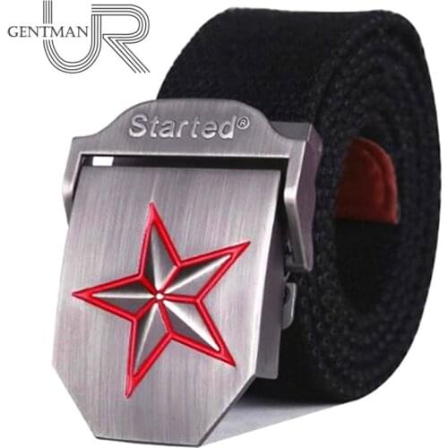 Hot 3D-Red Star Buckle Military Belt Fashion Strong Canvas Army Tactical Belt For Men & Women Top Quality Belts Luxury Strap