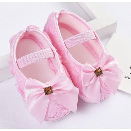 Soft Anti-slip Sole Newborn Baby Shoes Toddler First Walkers Shoes Kid Baby Girl Rose Bowknot Elastic Band Newborn Walking Shoes
