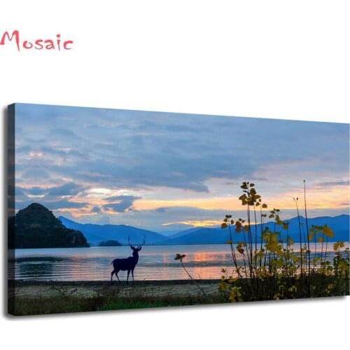 Blue Sky Sunset deer Diamond painting cross stitch kits Diamond embroidery mosaic painting Mountain Landscape home Decoration