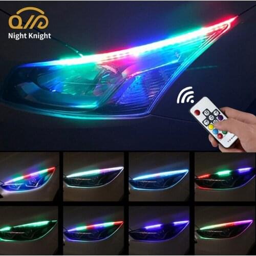 Night knight 1set Flowing RGB Daytime Running Lights Colorful LED Turn Signal Strip Day Light For Headlights DC-12V