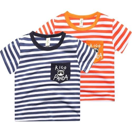 New High-quality Brand Summer boys girl short-sleeve t-shirt stripe 100% Cotton Kids Clothes toddler Tees tops Children clothing