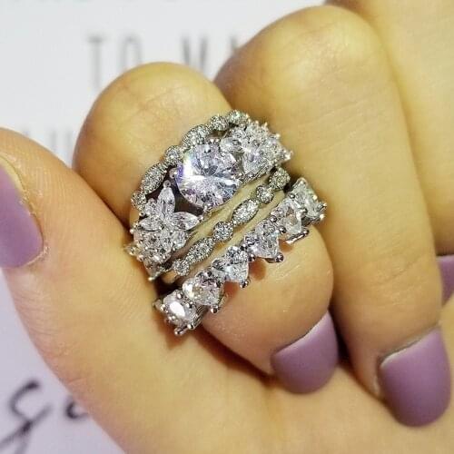 2021 new arrival 925 sterling silver 4 pieces stacked stack wedding engagement ring sets for women fashion band R5686