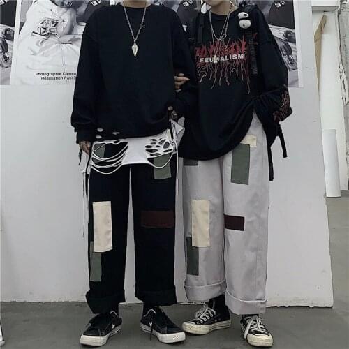 Men And Women Jogger Casual Overalls Harajuku Fashion Hip-Hop Clothing Street Wide-Leg Pants Student Patch Stitching Trousers