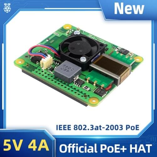 Original Raspberry Pi PoE+ HAT 802.3AF AT Standard with 2.2 CFM Cooling Fan 5V 4A Output For Raspberry Pi 3B+ 4B Model B