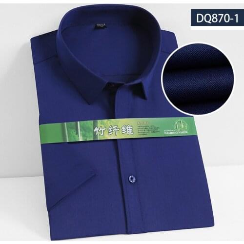 Summer Bamboo Fiber Elastic Anti-wrinkle Mens Button Up Shirt Short Sleeve Solid Color Slim Fit Shirt Men Plaid Striped Shirt