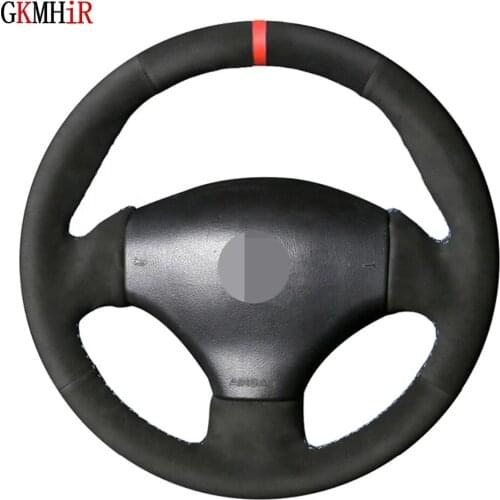 DIY Non-slip Black Genuine Leather Suede Car Steering Wheel Cover For Peugeot 206 1998-2005 206 SW 2003-2005 206 CC 2004 2005