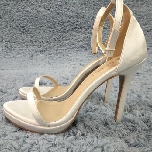 Sexy Ivory Satin Sandals High Heel Dress Party Women Sandal Summer New Open Toe Ankle Strap Stiletto Platform 12cm Heels Shoes
