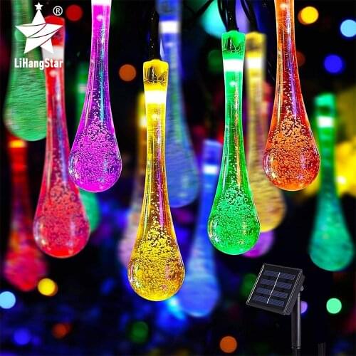 LED Solar Water Drop Light String Outdoor Waterproof 8 Mode Fairy Lights Holiday Christmas Party Garden Wedding Decoration