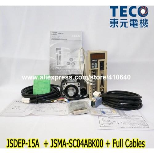 Genuine TECO 400W Servo Motor JSMA-SC04ABK00 And TECO Servo Motor Drive JSDEP-15A with Full Sets of Cables