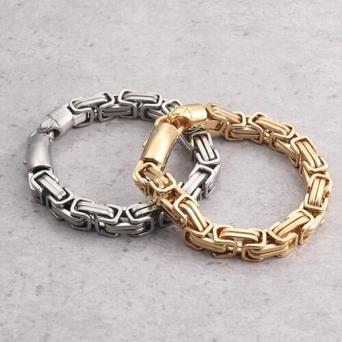 Heavy 76g 10mm 8.66'' New square byzantine Chain bracelet Stainless Steel Fashion Jewelry bangle gold /black