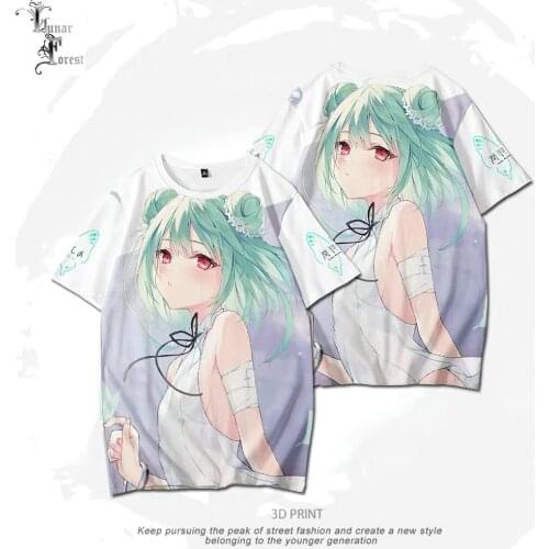 VTuber Uruha Rushia 3D Printing T-shirt Summer Fashion Round Neck Short Sleeve Popular Japanese Streetwear Plus Size