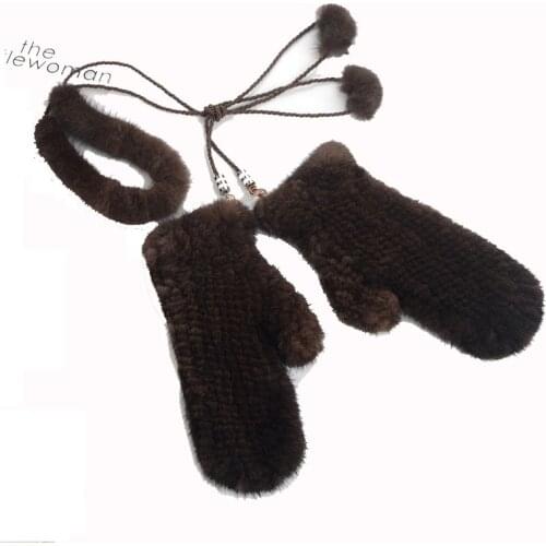 Knit Mink Fur Gloves Fashion Ladys 100% Genuine Mink Fur Mittens Elastic Wrist Gloves High Quality Winter Womens Gloves