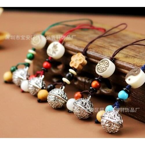 Flower Thousand Bone Tibetan Silver Palace Bell Mobile Phone Chain Lanyard Cute Mobile Shell Pendant U Disk Pendant Female