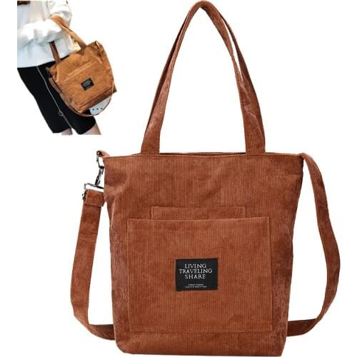 Women Handbags Girls Corduroy Zipper Shoulder Bag Female Top-Handle Tote Ladies Canvas Messenger Bags Crossbody Shopping Bag