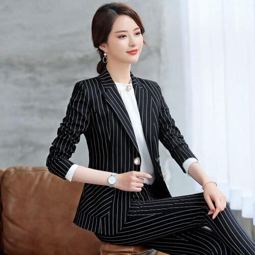2020 New Fashion Women suits Slim spring stripe suit set OL Formal Business Casual Women skirt suits Woman set suits S-4XL