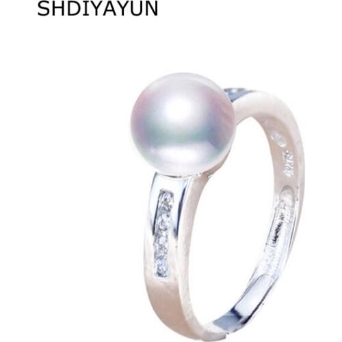 SHDIYAYUN 2019 Fine Pearl Ring AAA Zircon Natural Freshwater Pearl Jewelry 925 Sterling Silver Rings Diamond Rings For Women