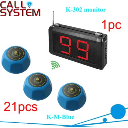 1 set 1 Display Receiver K-302 with 21 bell buzzer Electronic Waiter Button System CE Passed