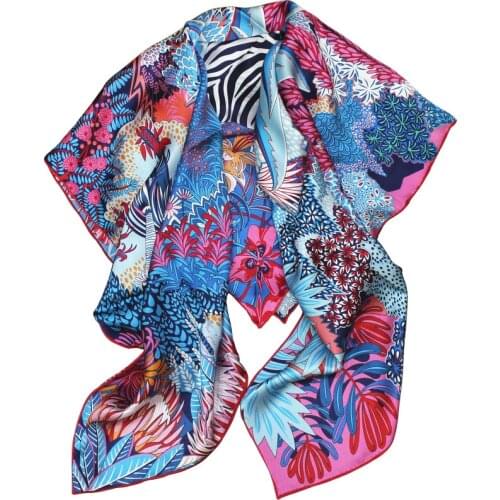 110cm Silk Scarf Printed Zebra Hair Neck Square Scarves Office Ladies Shawl Bandanna Muslim Hijab Handkerchief muffler foulard