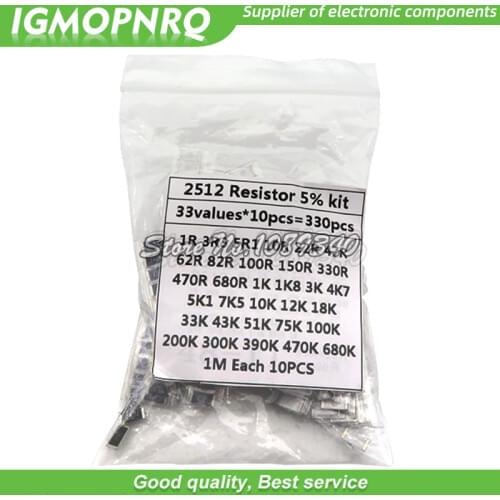 330PCS/lot 1 ohm-1M ohm Electronic Resistors 5% 2512 SMD Resistor Assorted kit set 10R 47R 100R 10K 470K 680K smd resistor pack