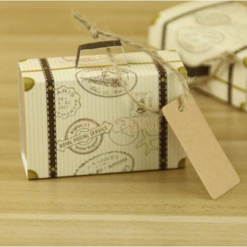 50pcs Kraft Paper Bon Voyage Suitcase Candy Boxes Wedding Party Favor
