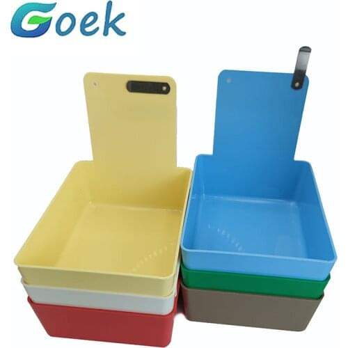 7pcs Dental Lab Work Pans Colourful ABS Plastic Work Tray Box Durable Storage Case With Metal Clip Holder for Dental Laboratory