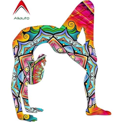 Aliauto Personality Decal Serpent Yoga Mandala Rainbow Silhouette Color Car Stickers For Sports Car Laptop Vinyl,23cm*13cm