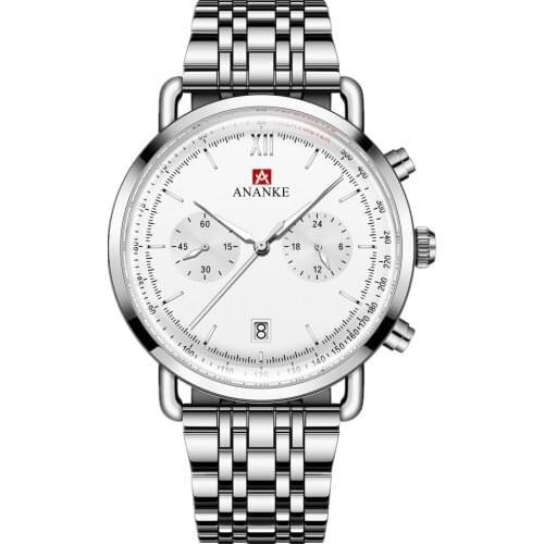 ANANKE Man Quartz Watches Waterproof Arabic Numerals Dial Stainless Steel Bracelet Auto Calendar Business Wristwatch AN40