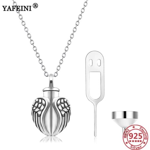 YAFEINI 925 Sterling Silver Angel Wing Urn Necklaces for Ashes Casket Cremation Pendant Necklace Memorial Urns Necklaces Jewelry