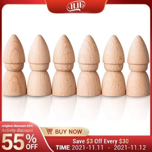 70mm Beech Wooden Peg Dolls Baby Toys Unpainted Figures Hard Wood Dolls Kids Printed DIY Crafts Blank Handmade Dolls Toys Gift