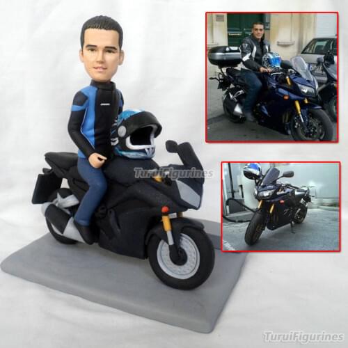 Man riding motorbike motorcyclist figurines mini statue bobblehead doll polymer clay doll by turui figurines design gift ideas