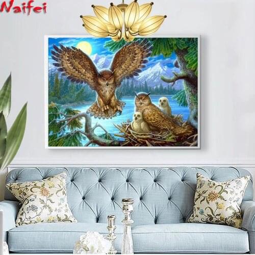 5D Full Diamond Painting Square Round New Arrival Owl Diamond Embroidery Cross-stitch Animal Pictures Of Rhinestones