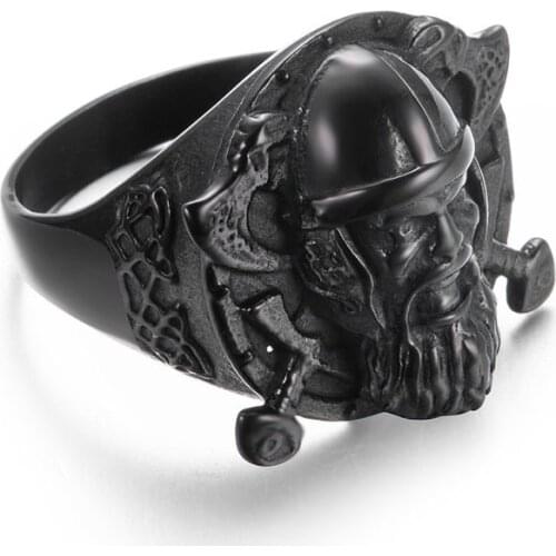 New Retro Double Axe Warrior Pattern Ring Mens Ring Fashion Metal Black Ring Viking Jewelry Accessories Party Gift