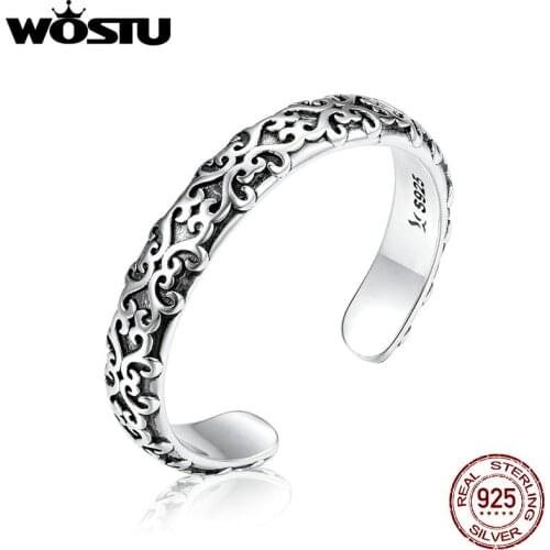 WOSTU 925 Silver Sterling Hand Made Classical Opening Size Adjustable Female Style Simple Fashion Fishtail Ring Accessories