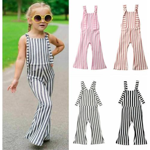 Toddler Baby Girls Striped Sleeveless Off shoulder Romper Bib Pants Trousers Overalls Outfits Clothes 1-5Y