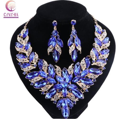 2018 African Jewelry Sets Wedding Necklace Womens Jewellery Set Gold Color Necklace And Earrings 9Colors