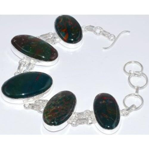 BloodStone Bracelet Silver Overlay over Copper , 22.2 cm, B3518