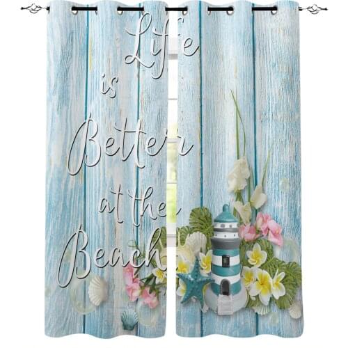 Summer Wood Grain Flower Lighthouse Window Curtains Home Decor Living Room Curtain Kitchen Draperies Curtains for Bedroom