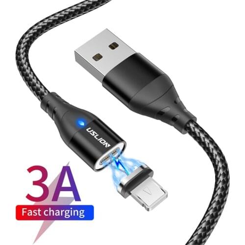 USLION 540 Rotation LED Magnetic Cable Micro USB To Type C 3A Fast Charging For iPhone 12 Pro Max Samsung Huawei