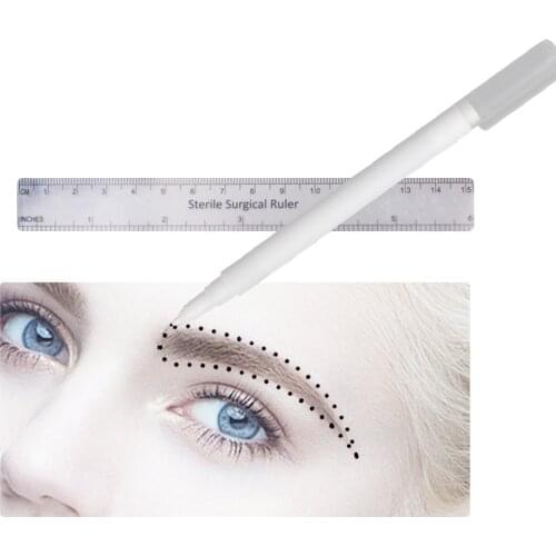 5 pcs Microblading Surgical Skin Marker Eyebrow Marker Pen With Measure Measuring Ruler Tattoo Skin Scribe Tool Free Shipping