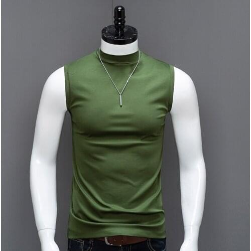 Men Half High Collar Tank Top Cotton Gym Clothing Summer Sleeveless Shirts Casual Singlet Solid Color Vest Workout Undershirt