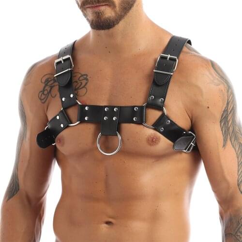 Male Gay Lingerie Leather Harness Belt Mens Adjustable Clothing Sexual Body Chest Harness Belt Strap Punk Rave Costumes for Sex