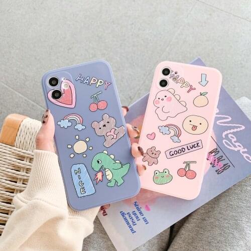 Lucky Dinosaur Soft Phone Cases for iPhone 12 11 Pro Max 12 Mini Shockproof Back Phone Cover On iPhone X XR XS Max 7 8 6 6s Plus