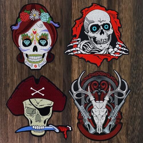 Skull Embroidery Deer Gun Patches Sword Man Woman Flower Applique for Clothing Iron on Clothes Motorcycle Biker Badge Stickers