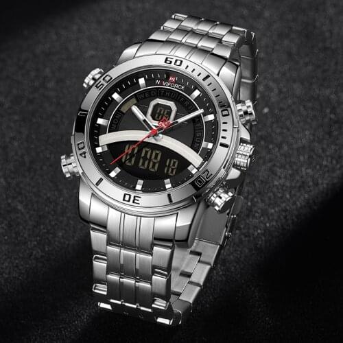 NAVIFORCE Casual Fashion Watches for Men Led Digital Week Display Calendar Stainless Steel Waterproof Luminous Relogio Masculino