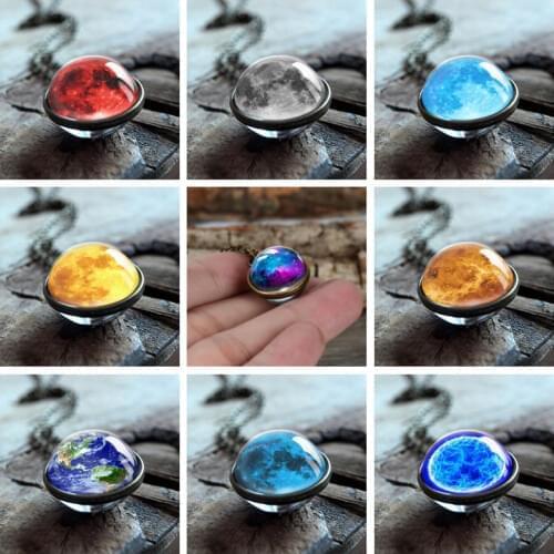 2019 New Design Galaxy Double Sided Pendant Chain Necklace Moon Earth Galaxy Glass Pendant Art Picture Handmade Necklaces