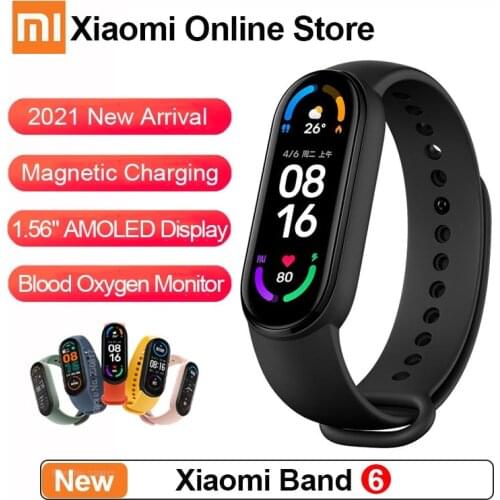 New Xiaomi Mi Band 6 Sport Wristband Heart Rate Fitness Tracker 1.56" AMOLED Screen Bluetooth 5.0 Smart Band 5 Color Bracelet
